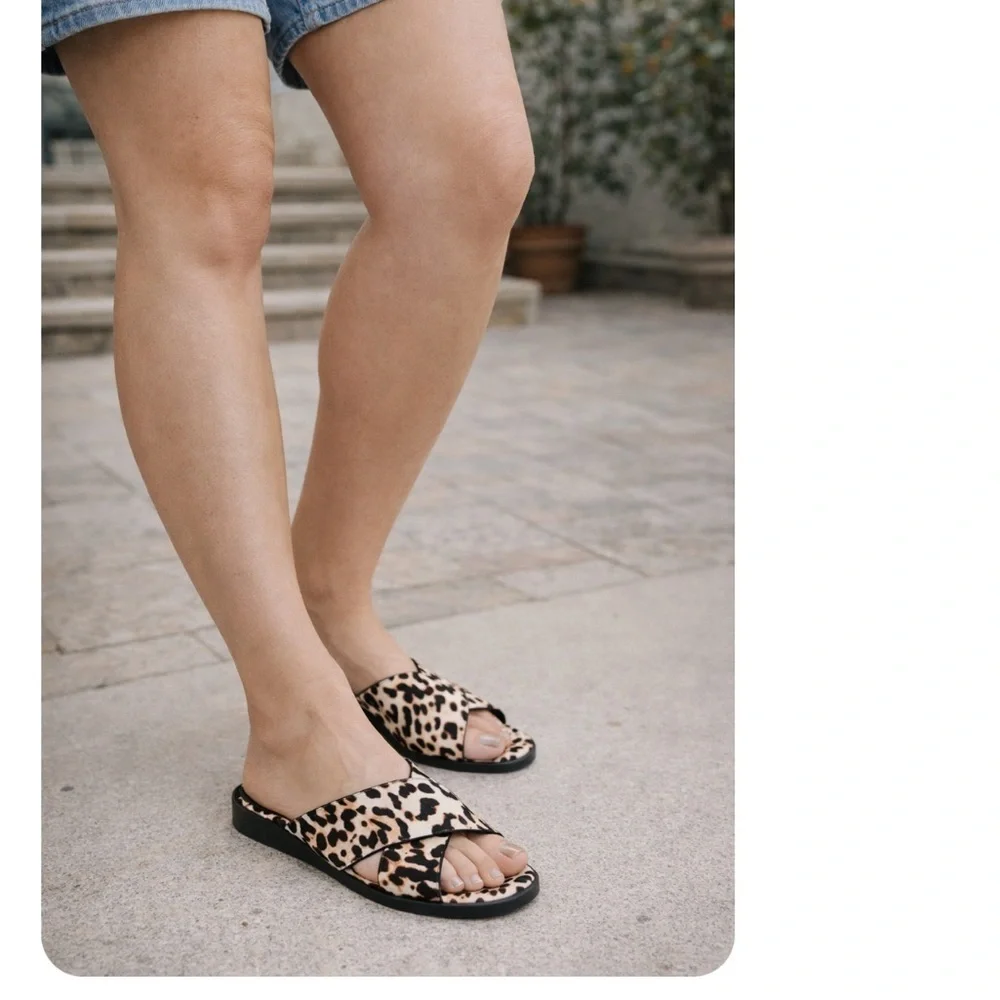 J. Crew NEW Leopard Calf Hair Cross Strap Sandals
